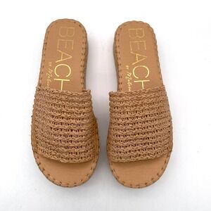 Beach by Matisse Rey Raffia Flatform Slides Women 8 Tan Good Woven Sandals